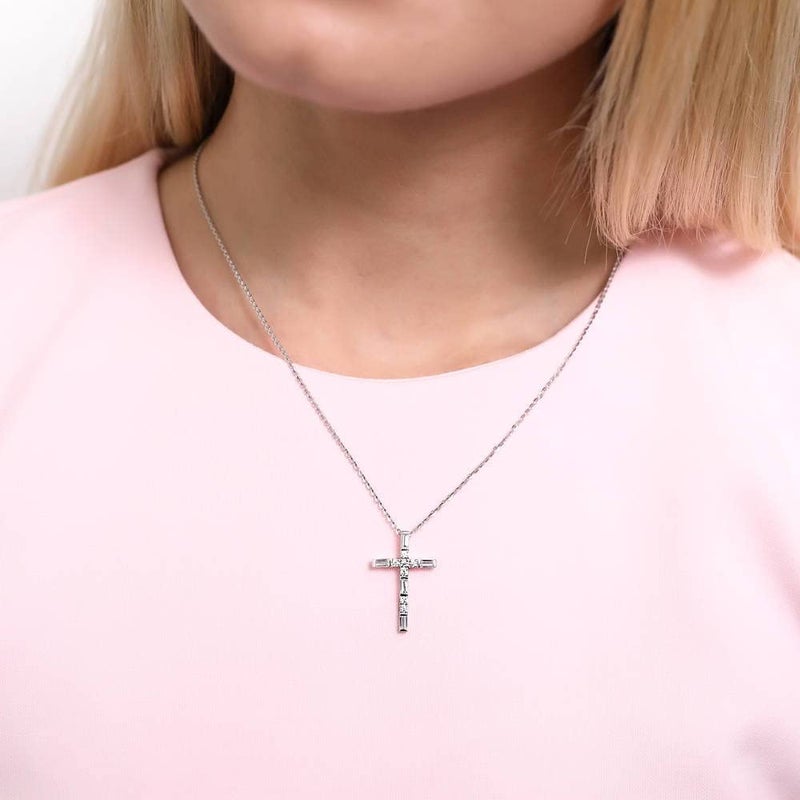 BERRICLE Sterling Silver Cross Pendant Necklace for Women, Cubic Zirconia CZ 18 inch - Image 3